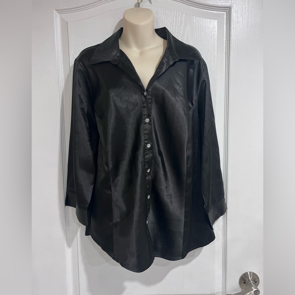 Blue Diamond satin button down shirt (size 18)